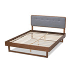 Baxton Studio Natalia Mid-Century Modern Dark Grey Fabric Upholstered and Ash Walnut Finished Wood Queen Size Platform Bed