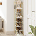Hzuaneri Vertical Shoe Rack, Shoe Shelves, Wood Shoe Organizer For Closet, Entryway, Shoe Tower For Small Spaces, Free Standing, Adjustable, With 2 Hooks, 8 Tier White Gold Sr04313A