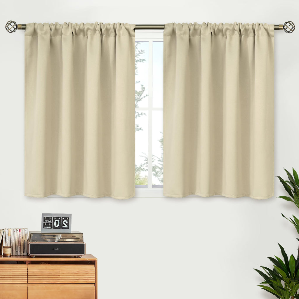 Bgment Short Room Darkening Curtains 36 Inches Length - Rod Pocket Thermal Insulated 42 Inch Width Window Drapes For Kitchen Cafe Bedroom, Beige, 2 Panels, 42 X 36 Inch