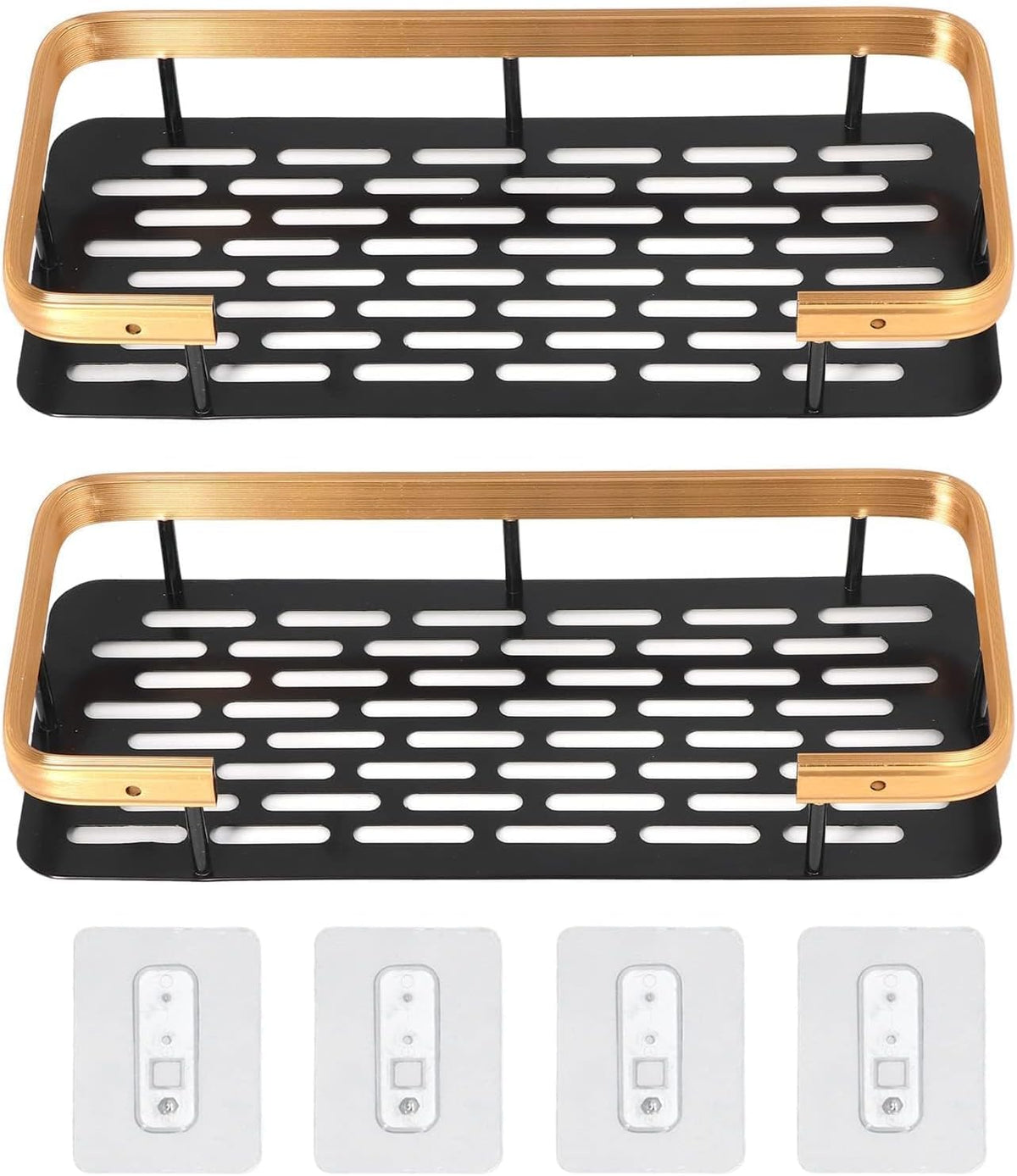 Deoxys Rose Gold and Black Shower Caddy, Bathroom Storage 1 Pack NoDrilling Shower Shelves Wall Mounted Bathroom Storage Organi