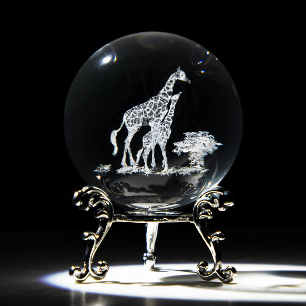 Hdcrystalgifts 60Mm 3D Laser Engraved Mom And Baby Giraffes Crystal Ball Paperweight Art Glass Animals Figurine Collectibles Gla