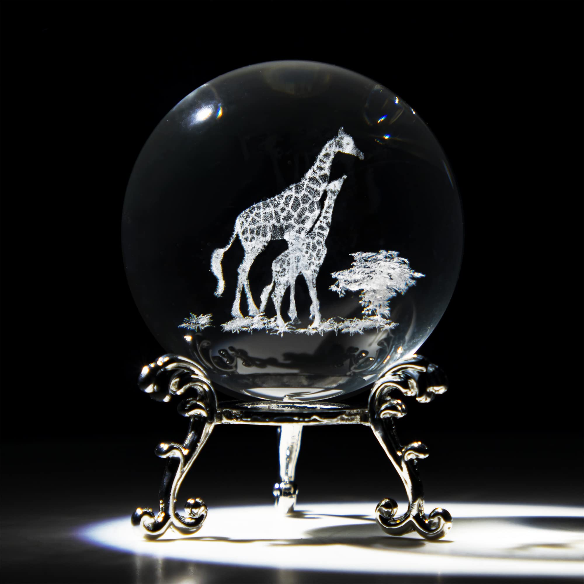 Hdcrystalgifts 60Mm 3D Laser Engraved Mom And Baby Giraffes Crystal Ball Paperweight Art Glass Animals Figurine Collectibles Gla