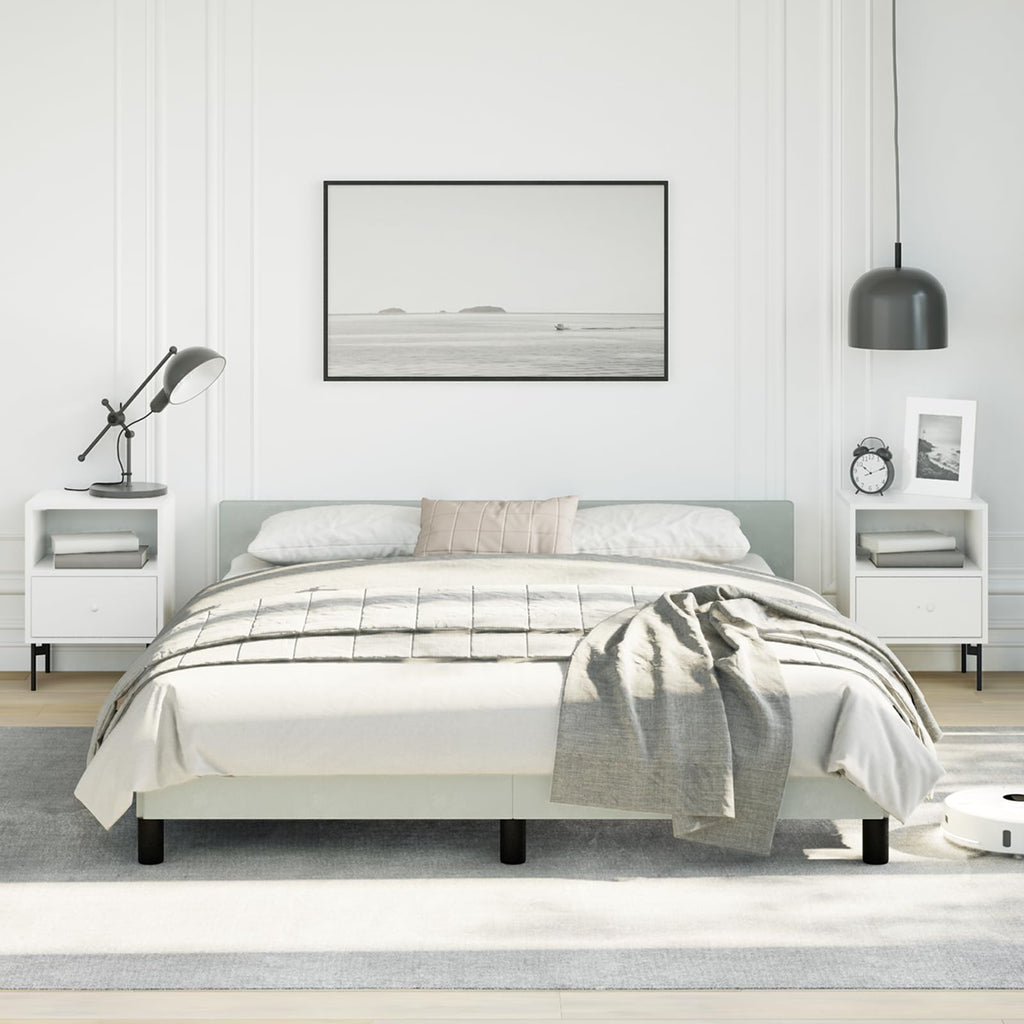 vidaXL Velvet Bed Frame Platform Bed, Scandinavian Style/Slats Support/No Box Spring Needed/Without Mattress/Easy Assembly, Light Grey Queen Bed