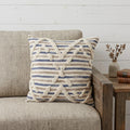 18 Inch Blue And Tan Beach Diamond Cotton Throw Pillow Cover with Tufts