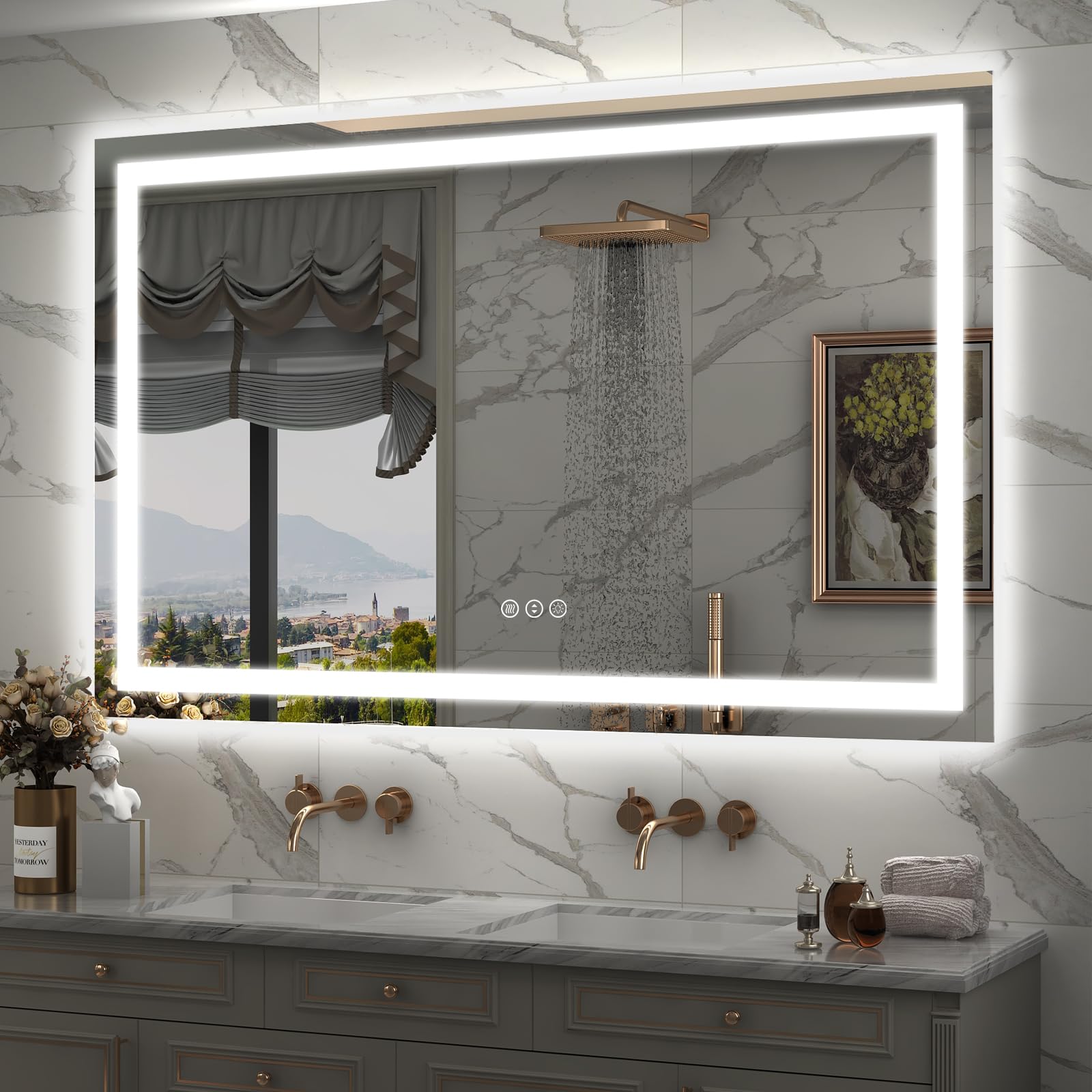 ODDSAN 50x36 LED Lighted Bathroom Mirror for Wall, Large Vanity Mirror with Lights, Dimmable, Anti-Fog, Shatter-Proof, ETL Liste