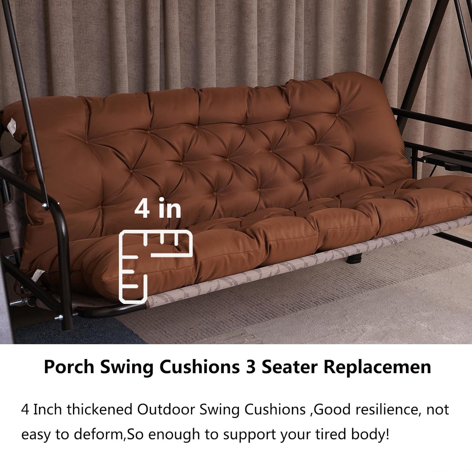 Lcyy.Tg Porch Swing Cushions, Outdoor 3 Seats Swing Cushion Replacement Pad With Backrest, Waterproof Bench Cushion With Ties, F