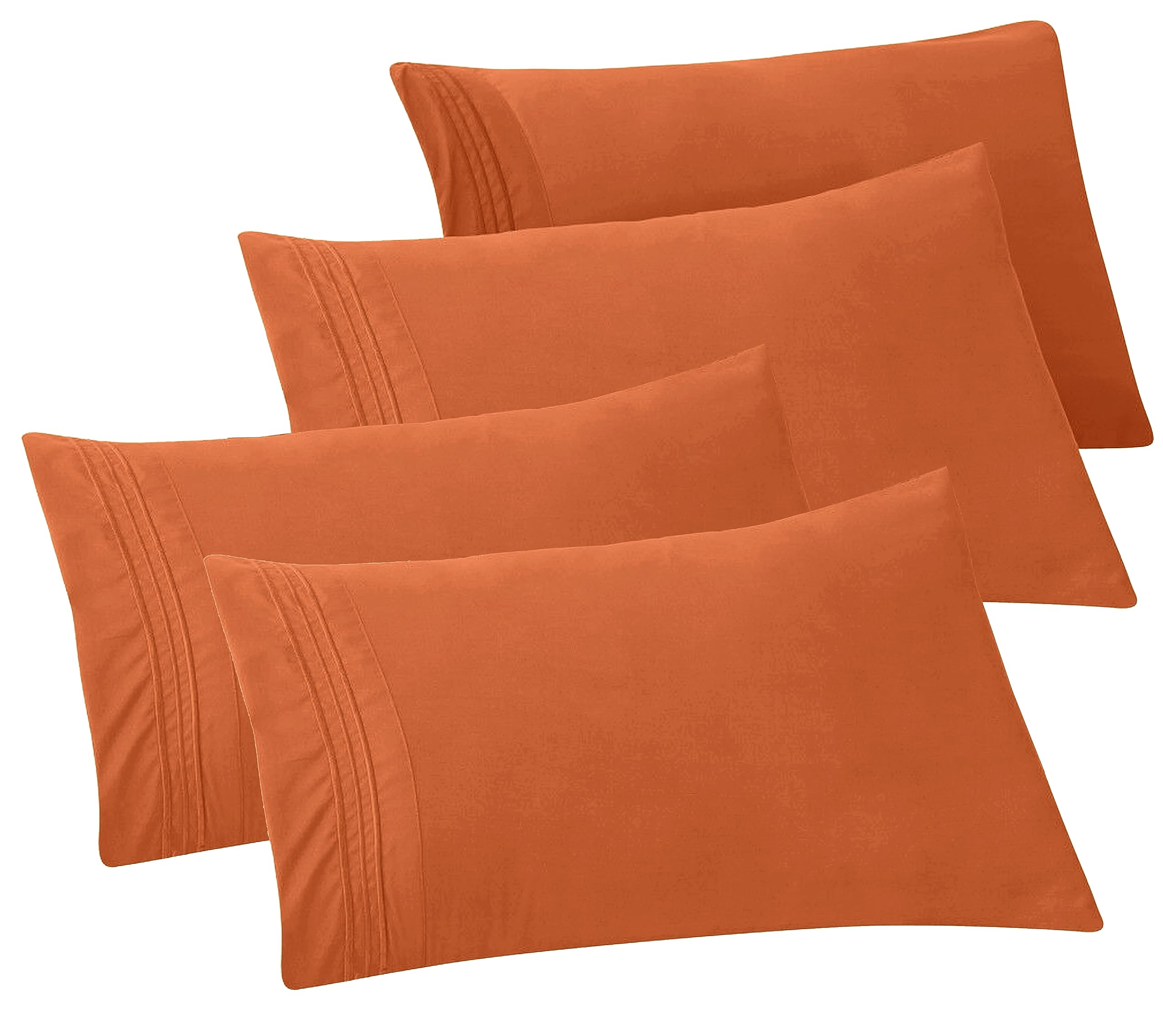 Elegant Comfort 4-Pack Solid Pillowcases 1500 Premium Hotel Quality Microfiber - Smooth Weave, Wrinkle And Fade Resistant, Easy Slip-On, 4-Piece Set, Standard/Queen Pillowcase, Coral