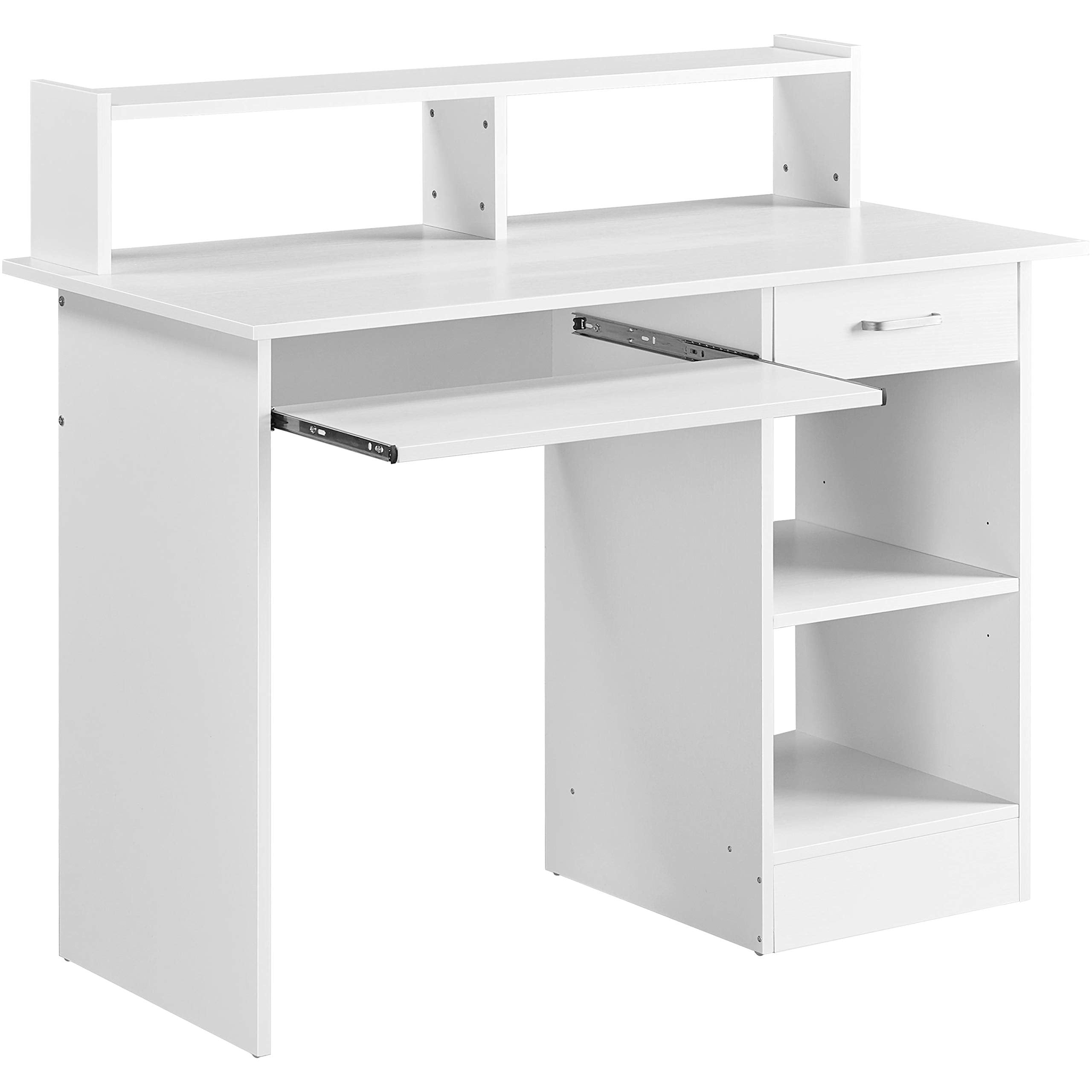 Yaheetech Desk With Keyboard Tray, Home Office Computer Desk Wooden Pc Laptop Desk, Morden Sturdy Study Writing Table, White