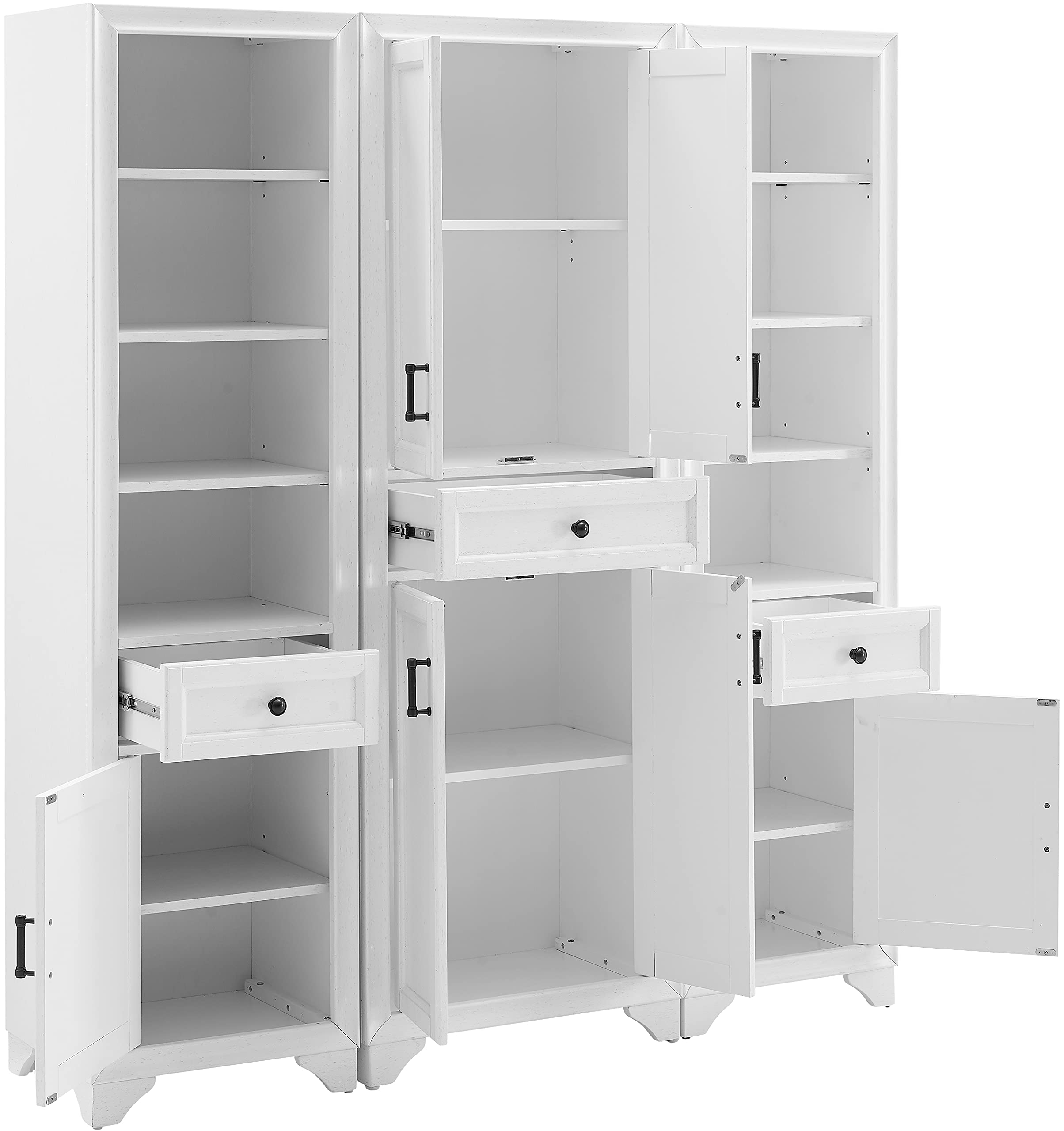 Crosley Furniture Tara 3-Piece Pantry Storage Cabinet Set with Shelves, Kitchen, Dining, or Laundry Room, Distressed White