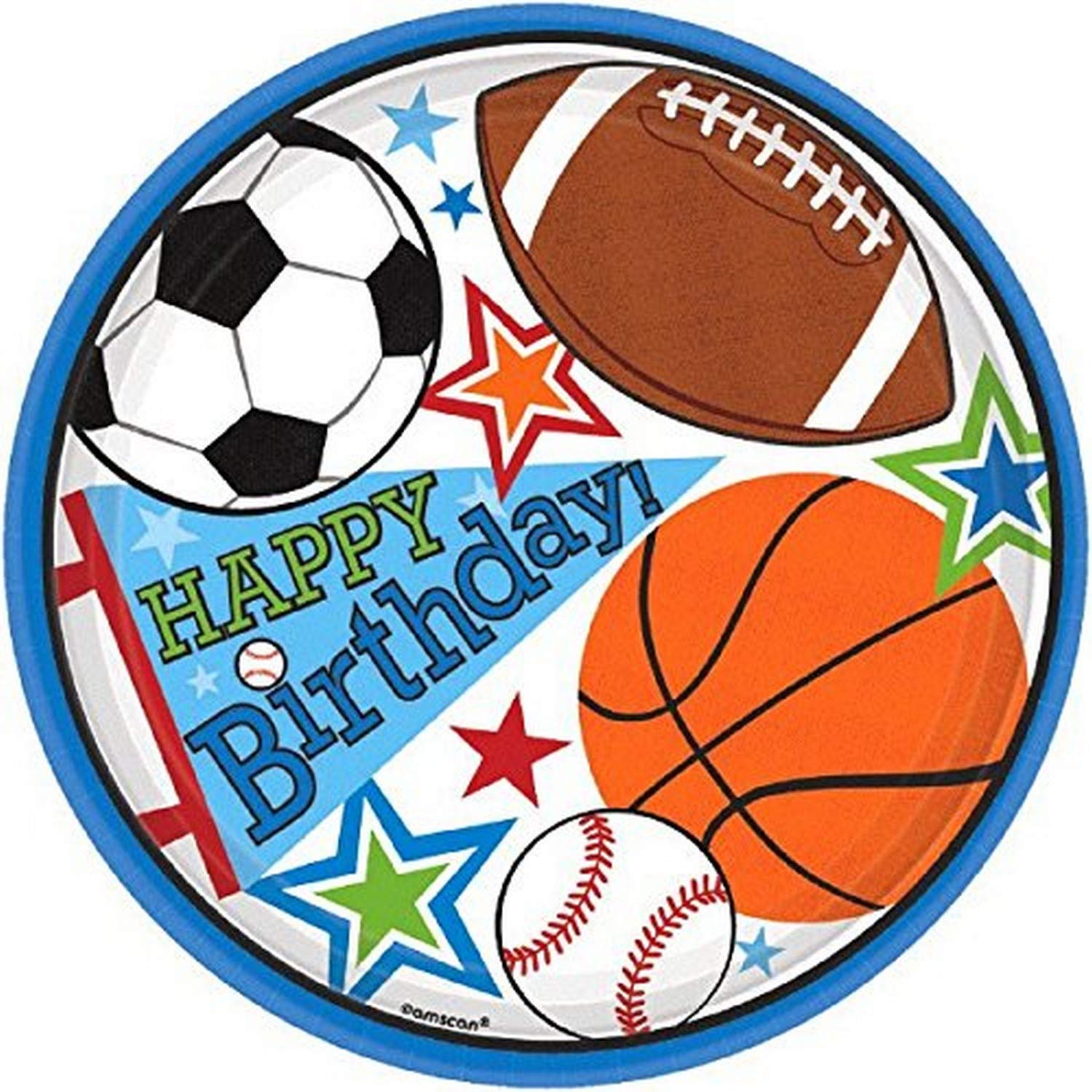 Multi-Sports Ball Birthday Round Plates, 7'' (8-Pack) - Multicolored Sports-Themed Tableware, Perfect for Birthday Parties and E
