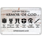 QIONGQI Funny Put on The Full Armor of God Metal Tin Sign Wall Decor, Farmhouse Rustic Christian Sign for Home Decor Gifts