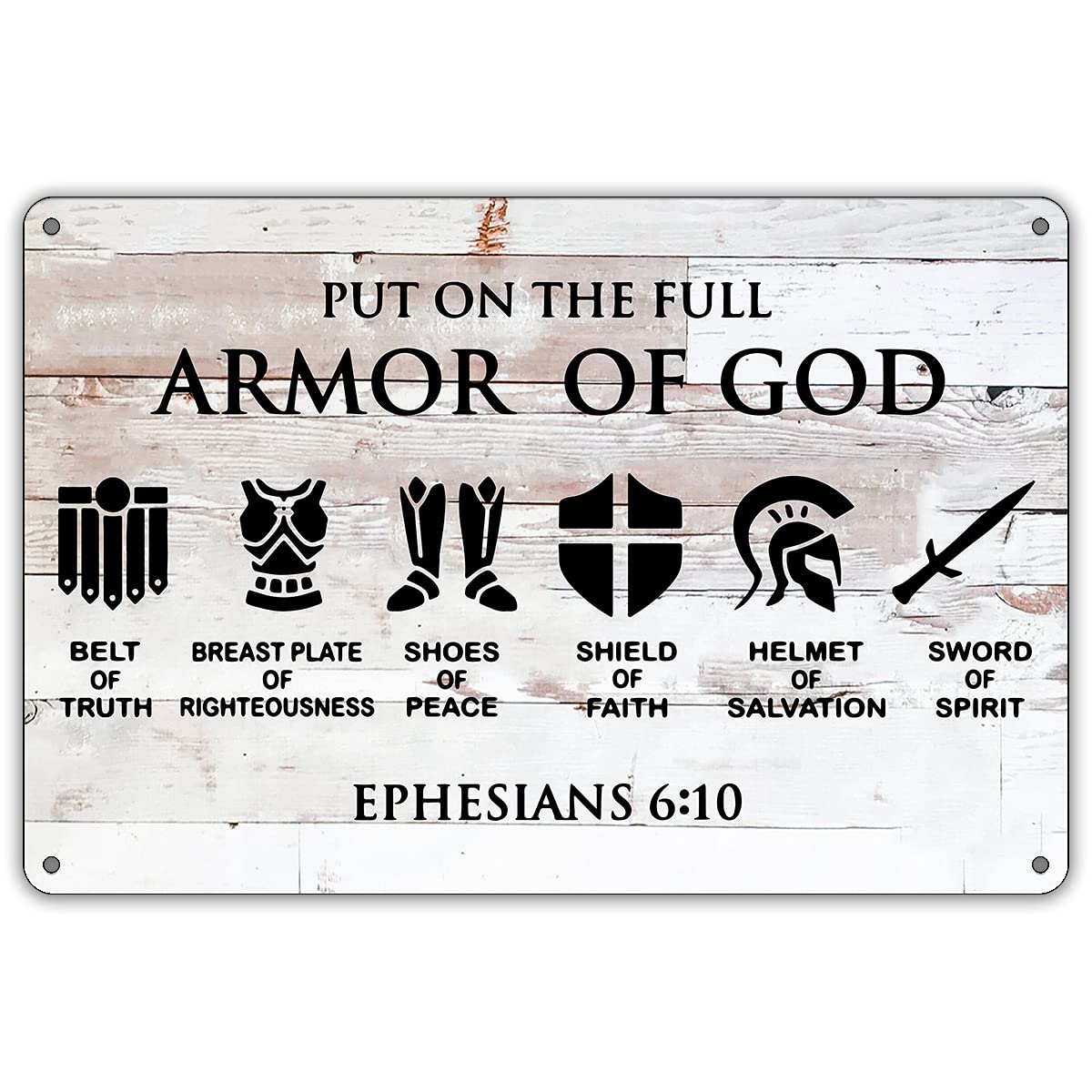QIONGQI Funny Put on The Full Armor of God Metal Tin Sign Wall Decor, Farmhouse Rustic Christian Sign for Home Decor Gifts