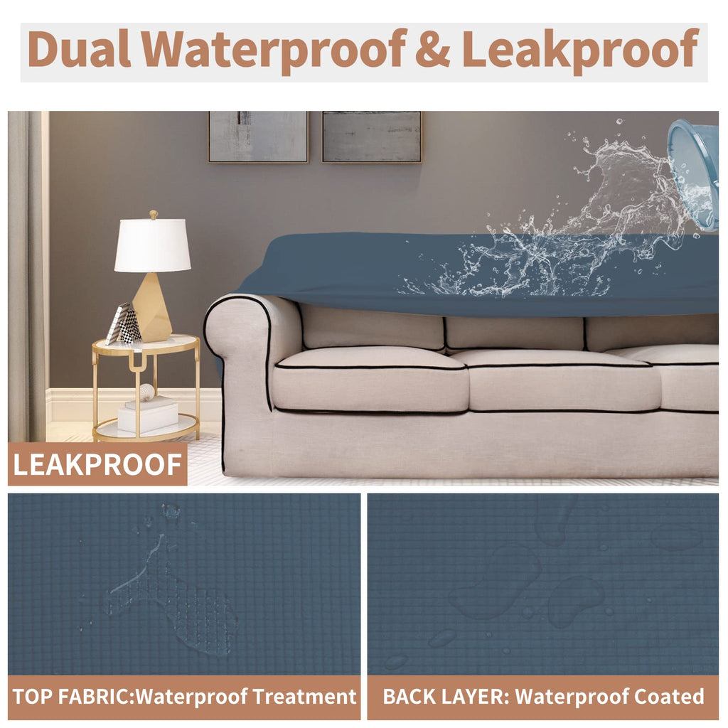 Easy-Going 100% Waterproof Oversized Loveseat Couch Cover, Dual Waterproof Sofa Cover, Stretch Jacquard Sofa Slipcover, Leakproof Furniture Protector For Kids, Pets, Dog And Cat, Bluestone