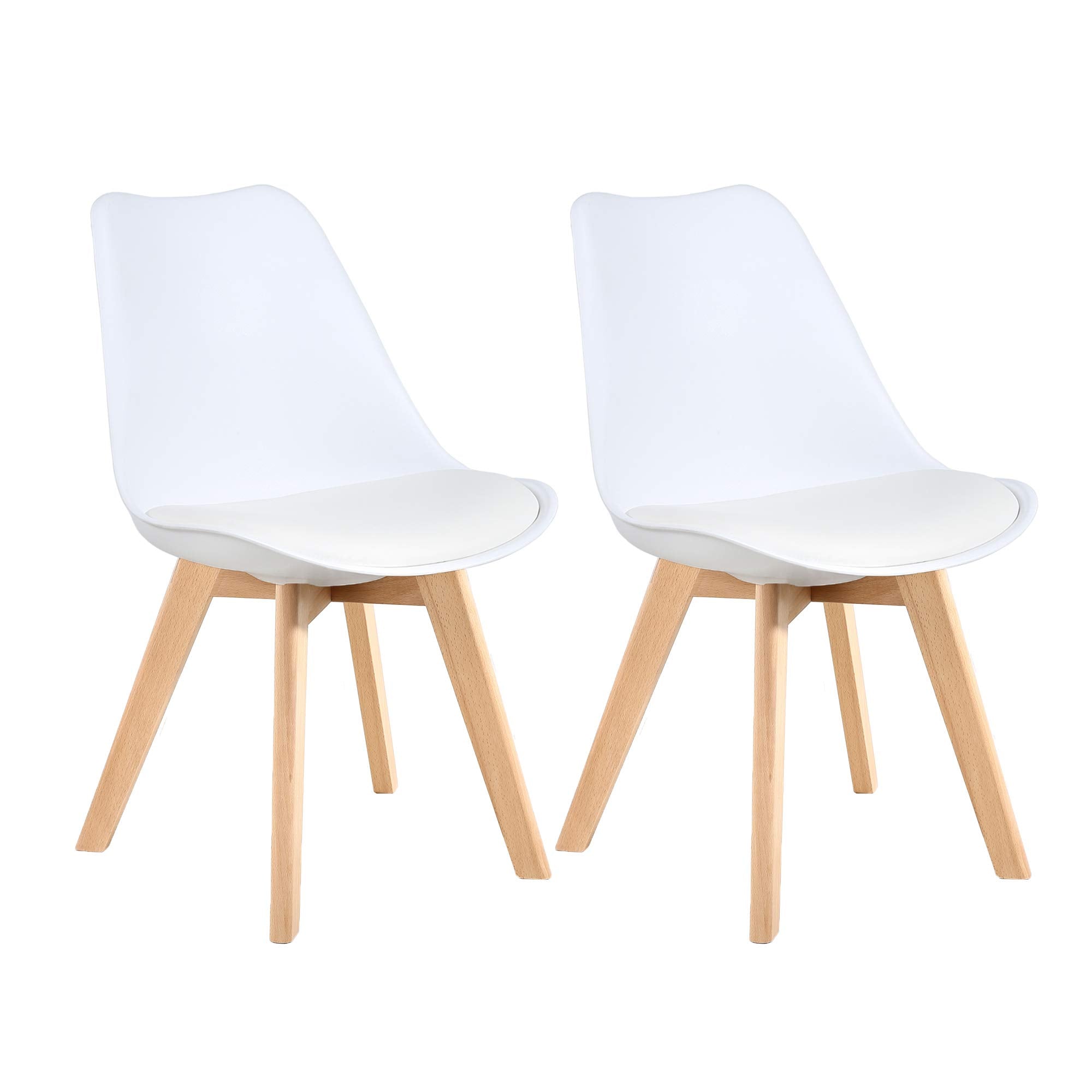 Lssbought Mid Century Modern Dining Chairs, Shell Lounge Plastic Desk Chair Side Chair With Soft Padded And Wooden Legs For Dini