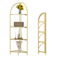 Crofy Foldable 4 Tier Corner Shelf, Metal Corner Plant Stand with Gold Frame and Transparent Shelves, Corner Display Rack Multip