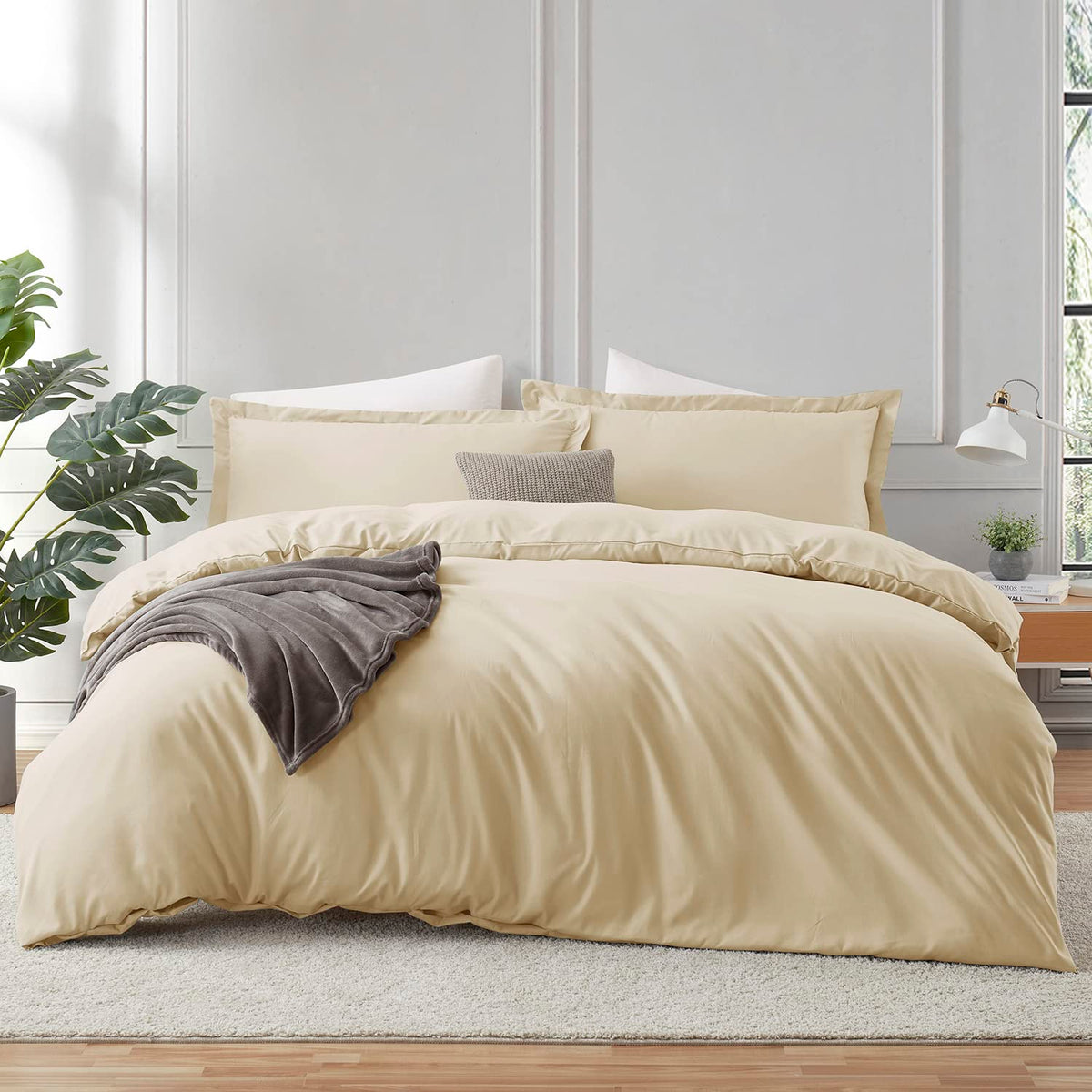 Hearth & Harbor Twin Duvet Cover Set - Soft Beige Cream Duvet Cover Twin, Double Brushed Twin/Twin Xl Duvet Cover 2 Piece With B