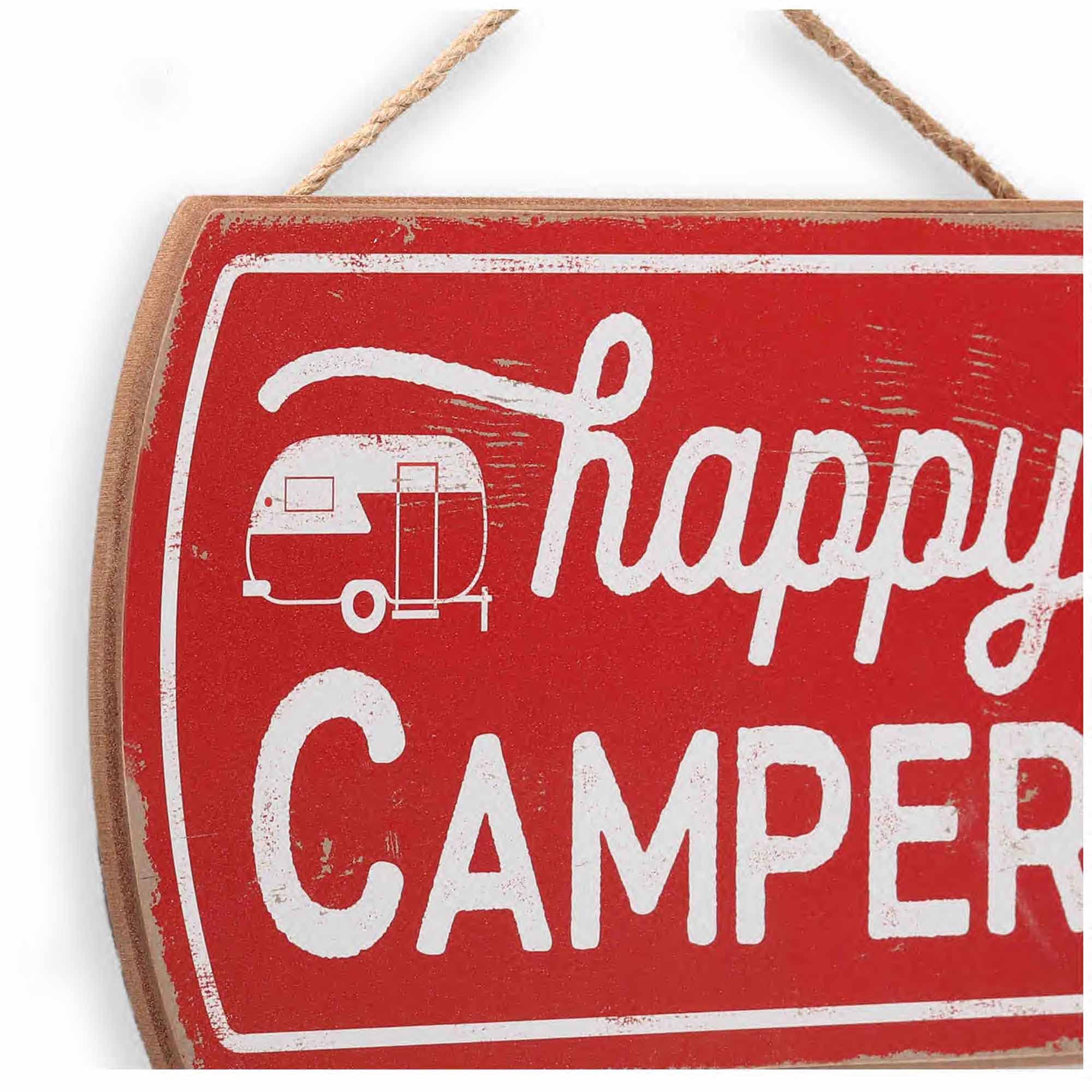 Open Road Brands Happy Camper Hanging Wood Wall Decor - Fun Vintage Sign For Rv, Camper Or Garage