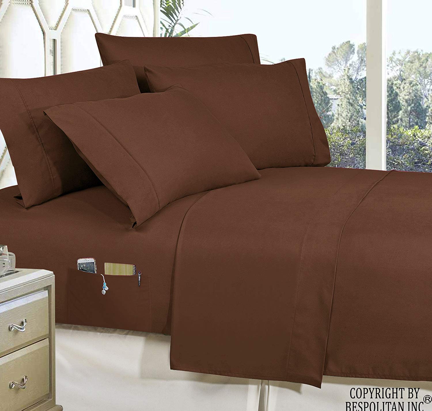 Elegant Comfort Luxury Best, Softest, Coziest 6-Piece Bed-In-A-Bag Comforter Set On Amazon Silky Soft Complete Set Includes Bed Sheet Set With Double Sided Storage Pockets, Twin/Twin Xl, Brown