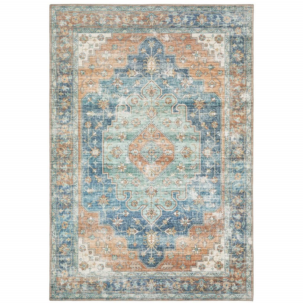 HomeRoots 509524 9 x 12 ft. Blue Oriental Power Loom Stain Resistant Rectangle Area Rug