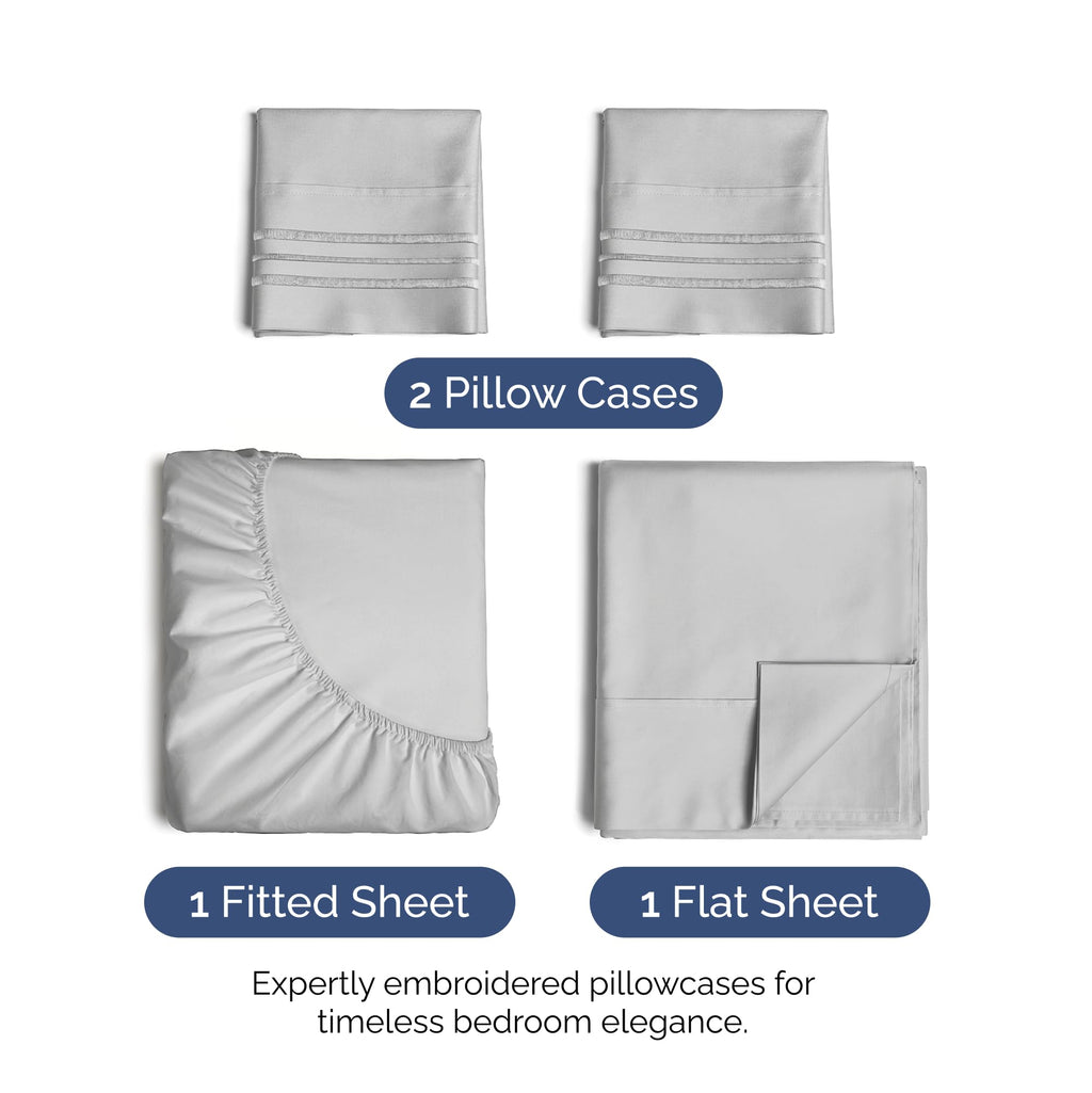 King Size 4 Piece Sheet Set - Extra Soft, Breathable & Cooling Sheets - Hotel Luxury Durable Bed Sheets For Women & Men - Deep Pockets, Easy-Fit & Wrinkle-Free Sheets - Soft Grey Oeko-Tex Bed Sheets