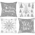 Lanpn White And Grey Christmas Throw Pillow Covers 20X20 Set Of 4, Decorative 20 Inch Gray Winter Snowflake Xmas Cushion Covers