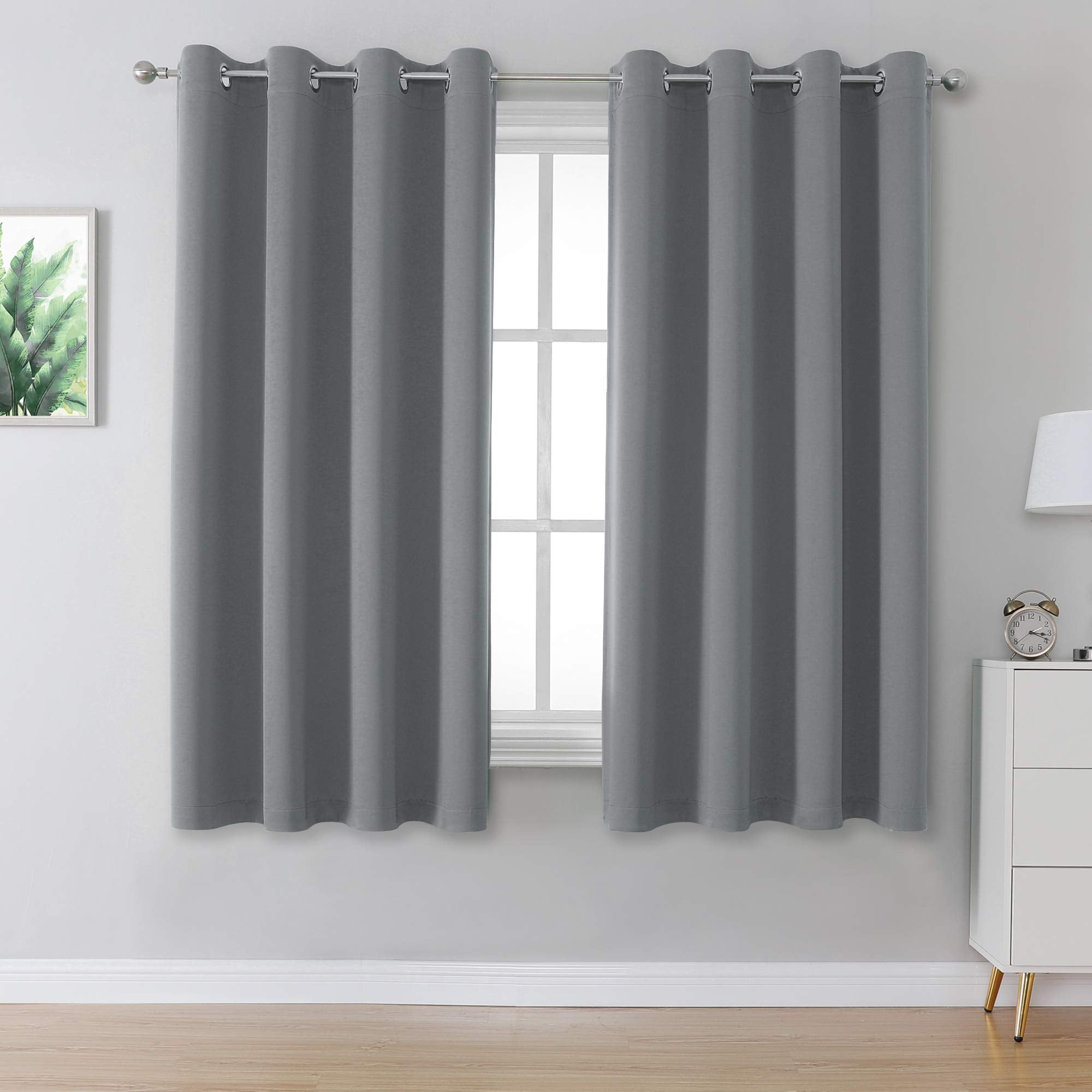 Dualife 54 Inch Length Medium Grey Bedroom Blackout Curtains Small Window Treatment Thermal Insulated Ring Top Blackout Window C