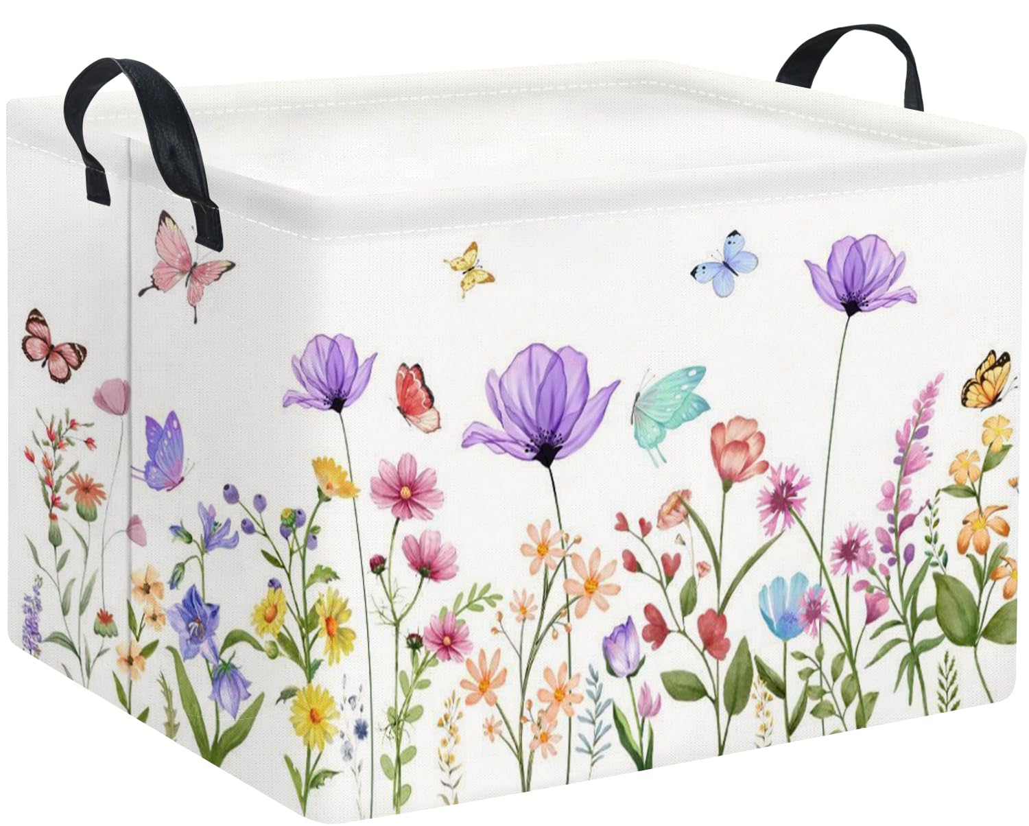 HIYAGON Rectangular Baby Girl Basket Kids Baby Storage Basket Toy Storage Bin Organizer Box Room Decor(Purple Flower)