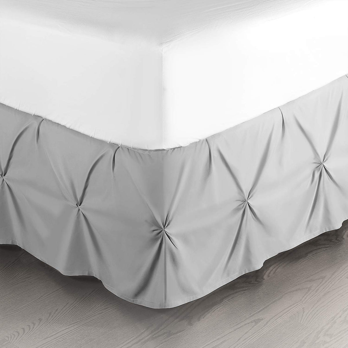 Nestl Light Grey Bed Skirt Full Size, Pinch Pleat Full Bed Skirt, 14' Inch Drop Full Bedskirt, Hotel Quality Light Grey Bed Ski