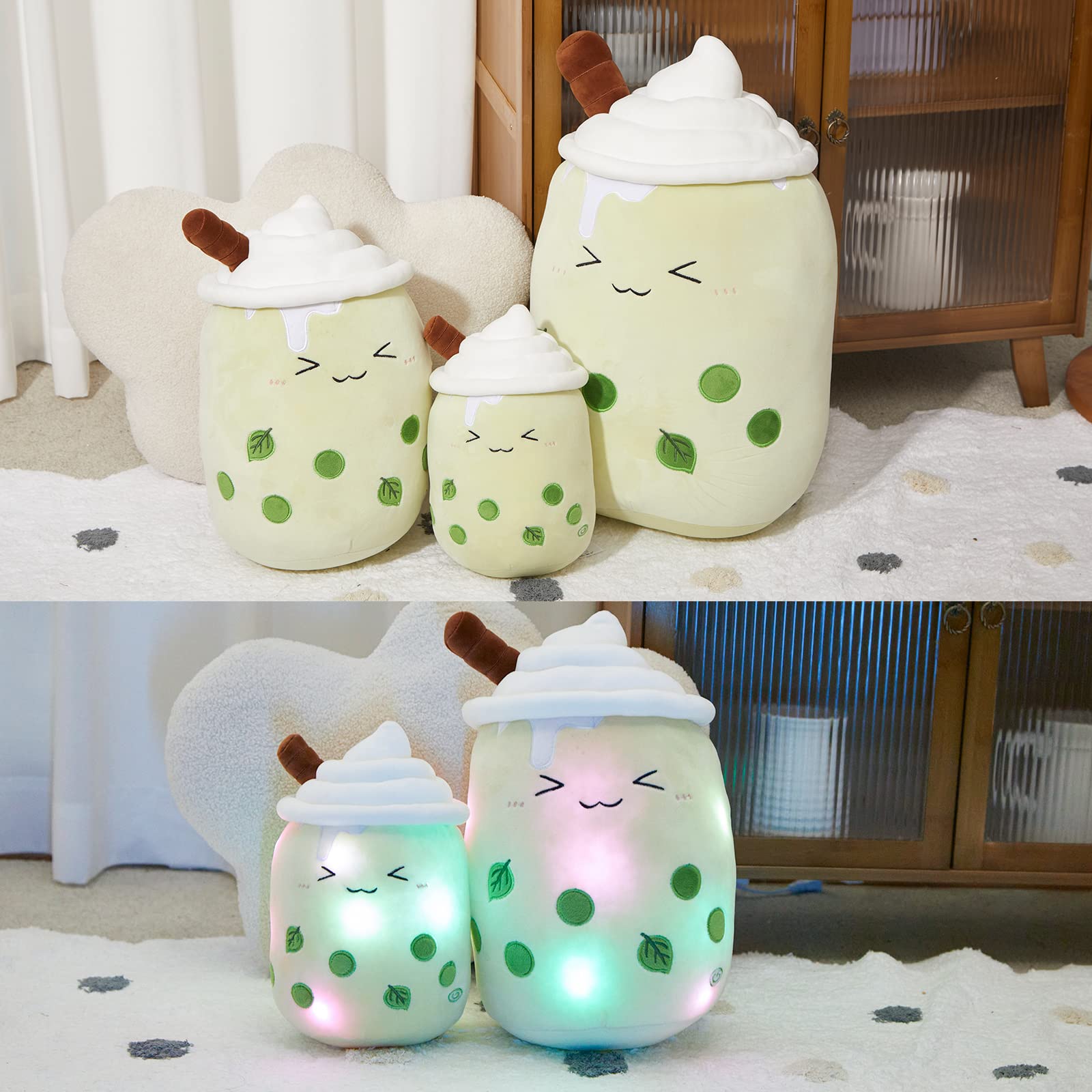 Athoinsu Light Up Matcha Tea Plush Pillow 10' Kawaii Stuffed Bubble Stuffed Animal Toy With Led Lights Birthday Christmas Holid