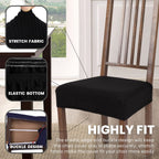 Searchi Stretch Dining Chair Seat Covers Set Of 4, Soft Removable Washable Seat Covers For Dining Chairs, Dining Room Seat Cover Protector (Rear-Covered, Black Jacquard 1)