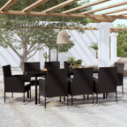 vidaXL 9-Piece Patio Dining Set - Black PE Rattan Chairs & Glass Table - Outdoor Furniture for Garden, Deck, Patio - with Cushions