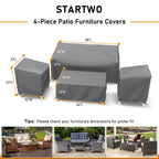 Startwo Outdoor Patio Furniture Covers Waterproof 4-Piece Set, For Chairs 33In, Loveseat 58In, Coffee Table 46In, Heavy Duty 600D, Grey