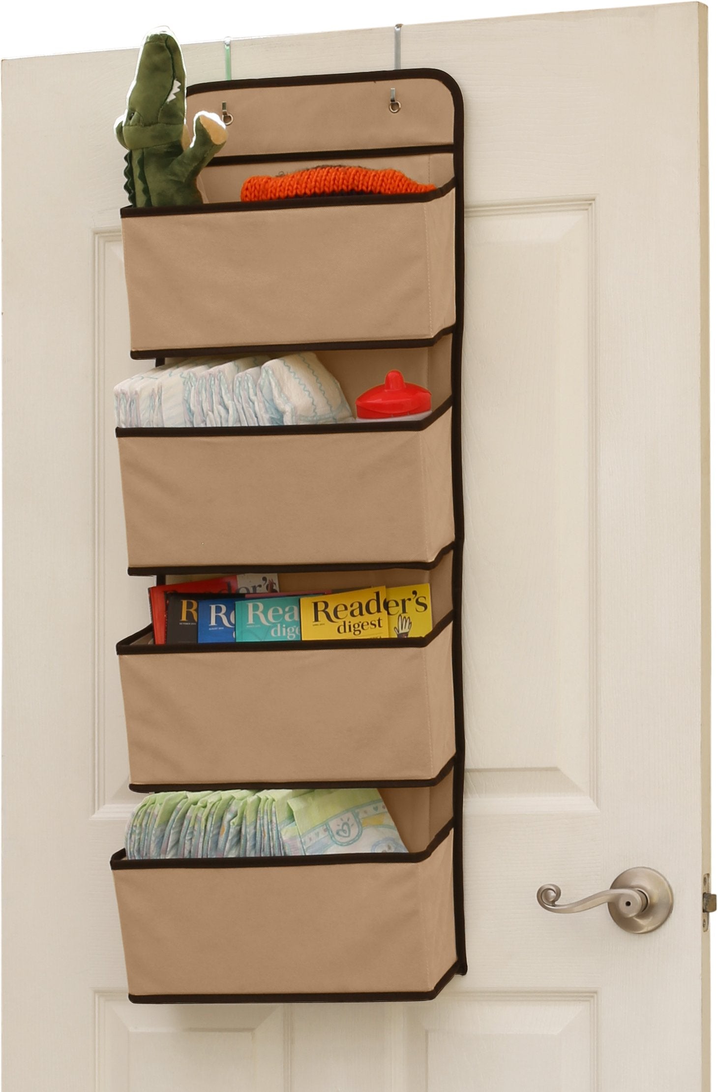 Simple Houseware 4 Pocket Over The Door Wall Mount Hanging Organizer, Beige