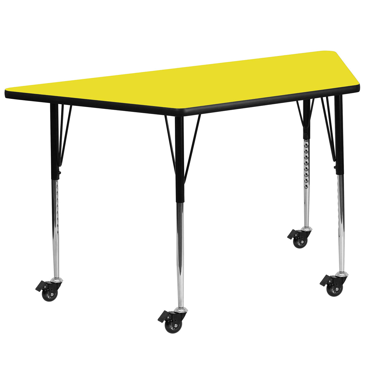 Flash Furniture Mobile 22.5''W x 45''L Trapezoid Yellow HP Laminate Activity Table - Standard Height Adjustable Legs