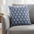 20 Inch Blue And White Damask Cotton Throw Pillow Cover