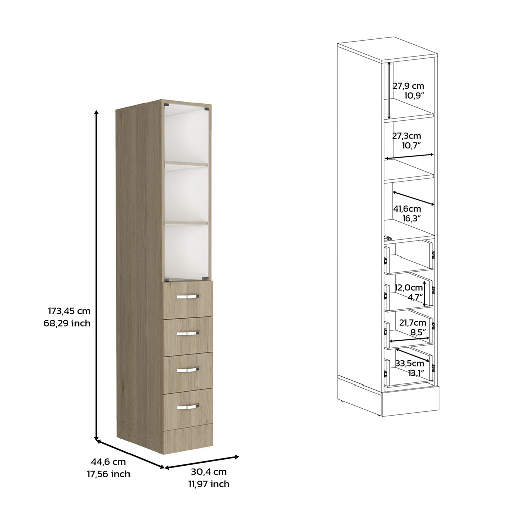 Depot E-Shop Magna Linen Cabinet, 3 Shelves, 4 Drawers, Light Pine/White