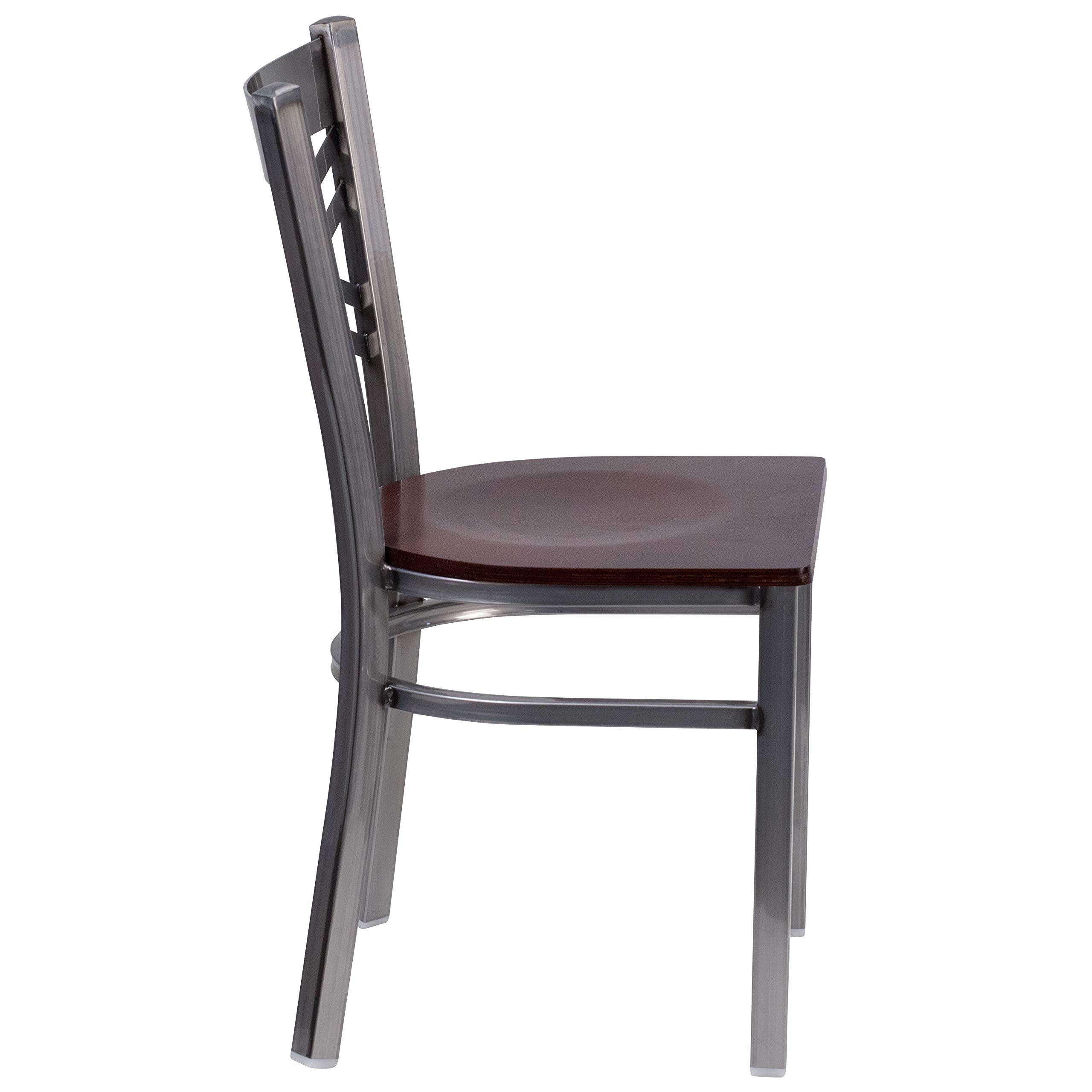 Flash Furniture Hercules Series Clear Coated ''X'' Back Metal Restaurant Chair - Walnut Wood Seat
