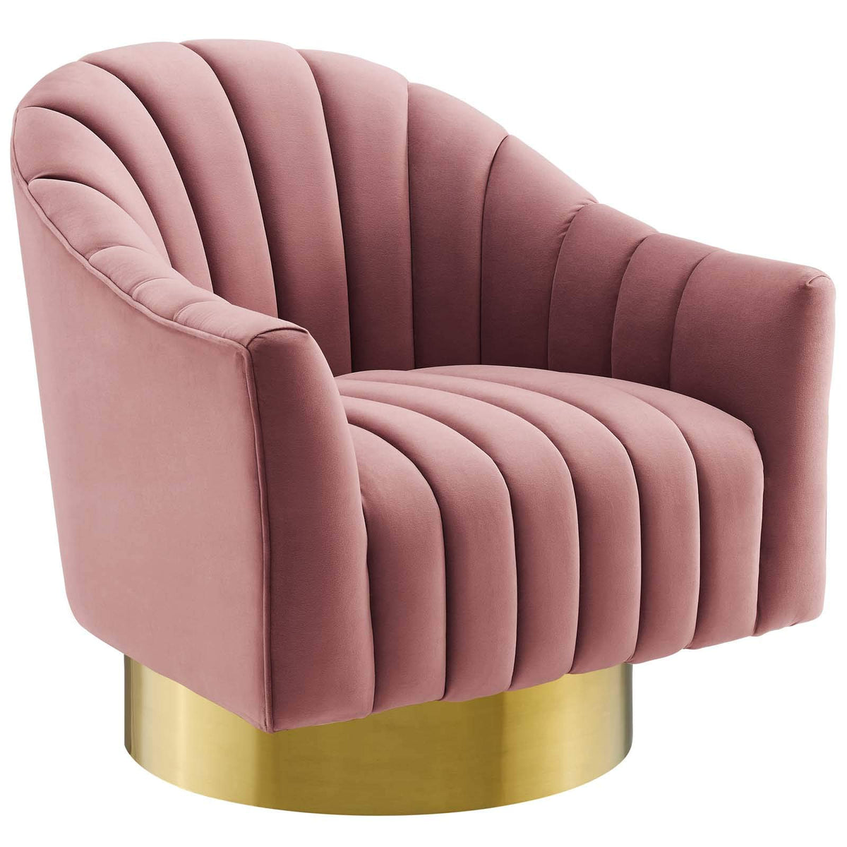 Modway Buoyant Vertical Channel Tufted Accent Lounge Performance Velvet Swivel Chair, Dusty Rose