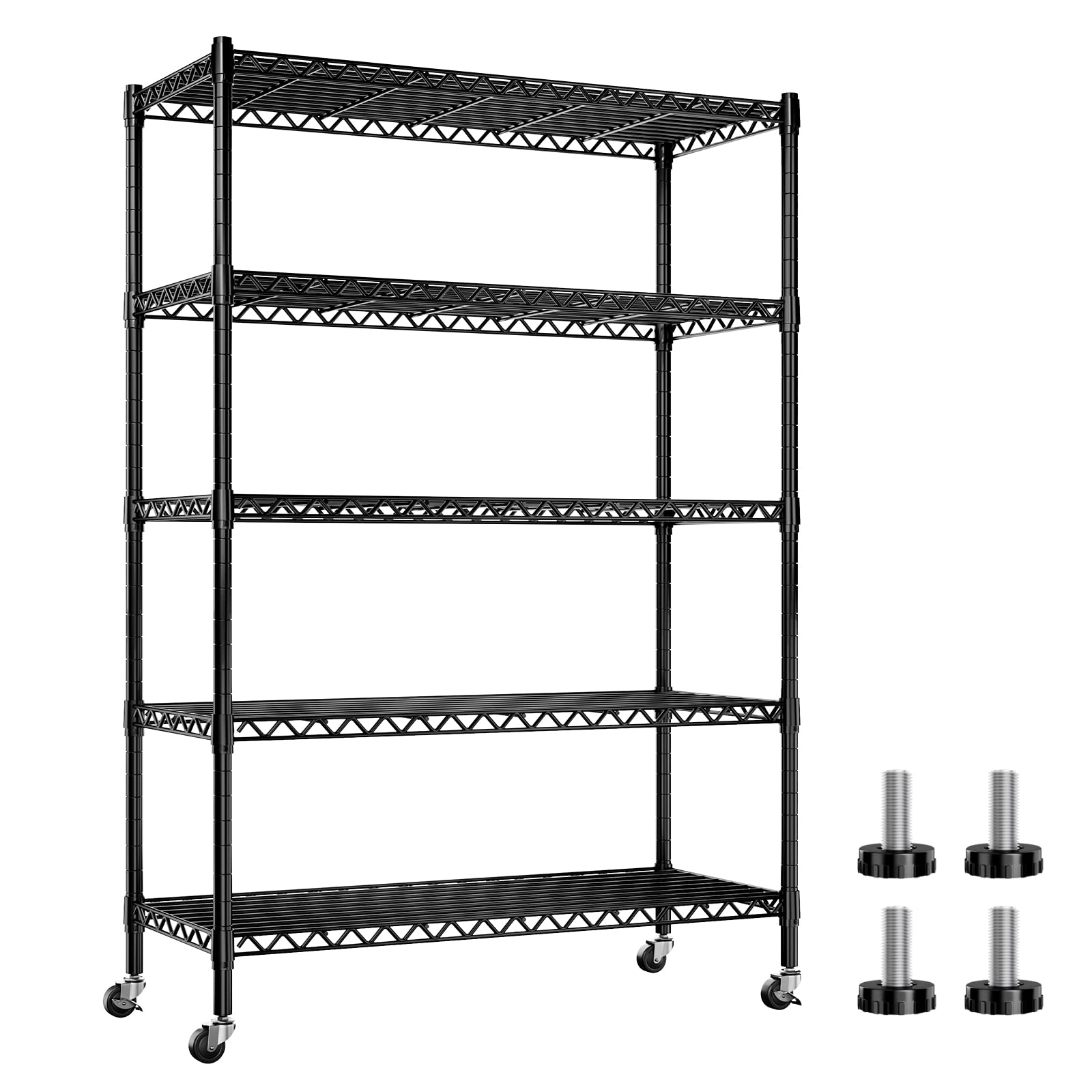 Reibii 73''H Storage Shelves 1780Lbs Wire Shelving Unit With Wheels 5 Tier Metal Shelving,Heavy Duty Metal Shelves For Storage R