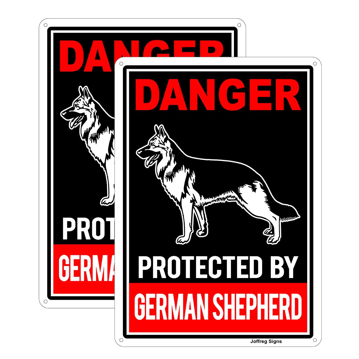 Joffreg Protected By German Shepherd Sign,Beware Of Dog Sign,14 X 10 Inches,Reflective Aluminum,2 Pack