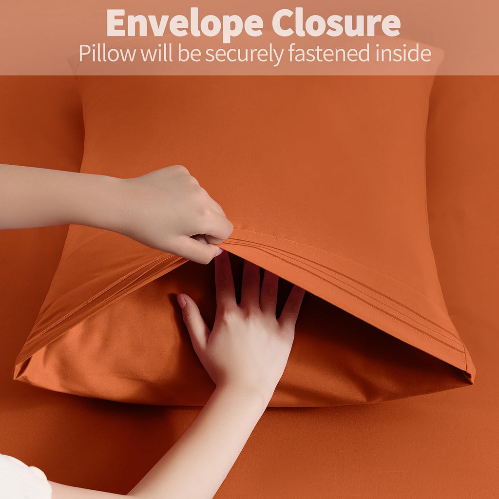 Horbaunal 2 Pack Microfiber Pillowcases Queen Size Burnt Orange Bed Pillow Cases With Envelope Closure, 1800 Thread Count Soft &