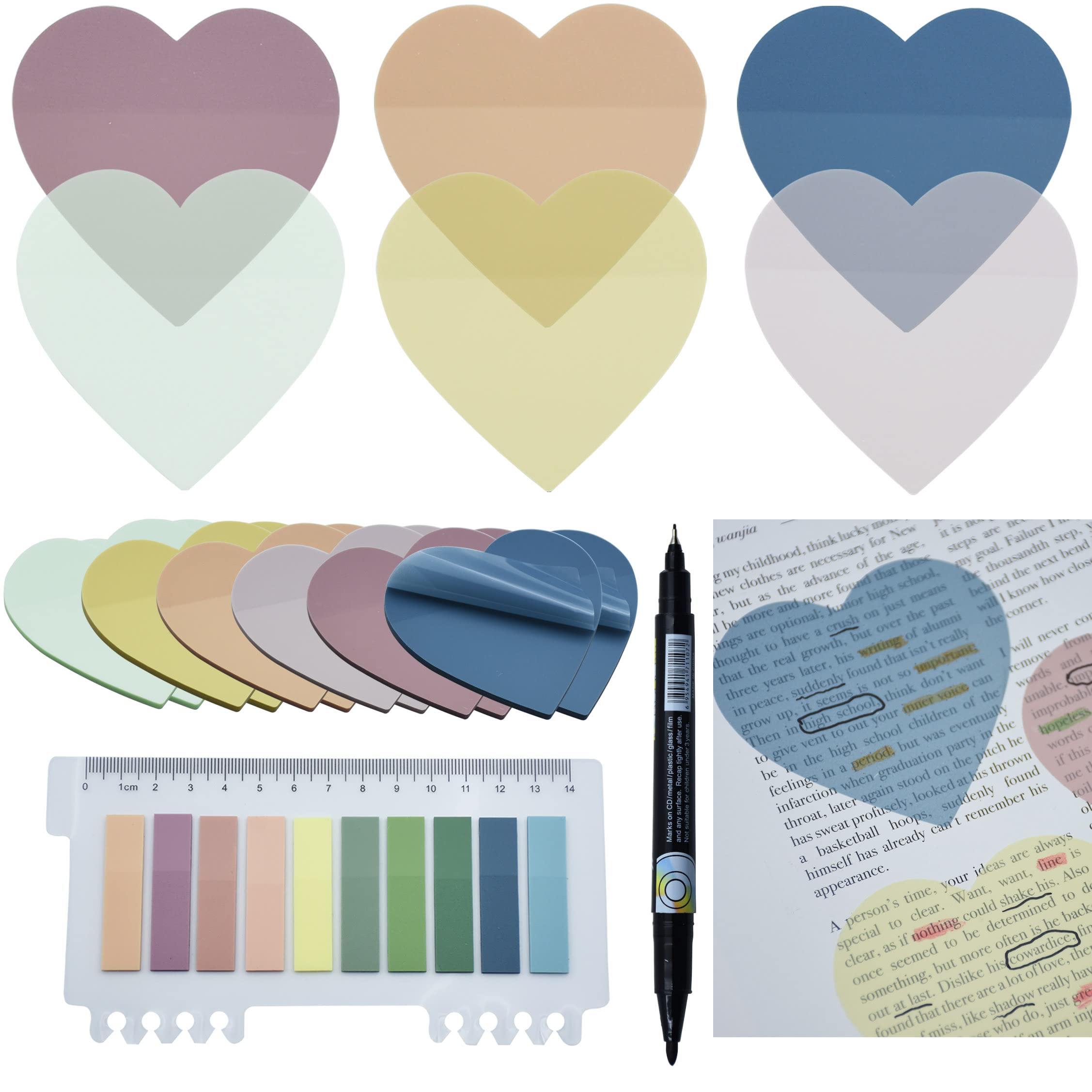 Youdeful 800Pcs Transparent Sticky Notes, 2.76 'X2.76 ' Clear Heart Sticky Notes, Waterproof Translucent Sticky Note Pads For