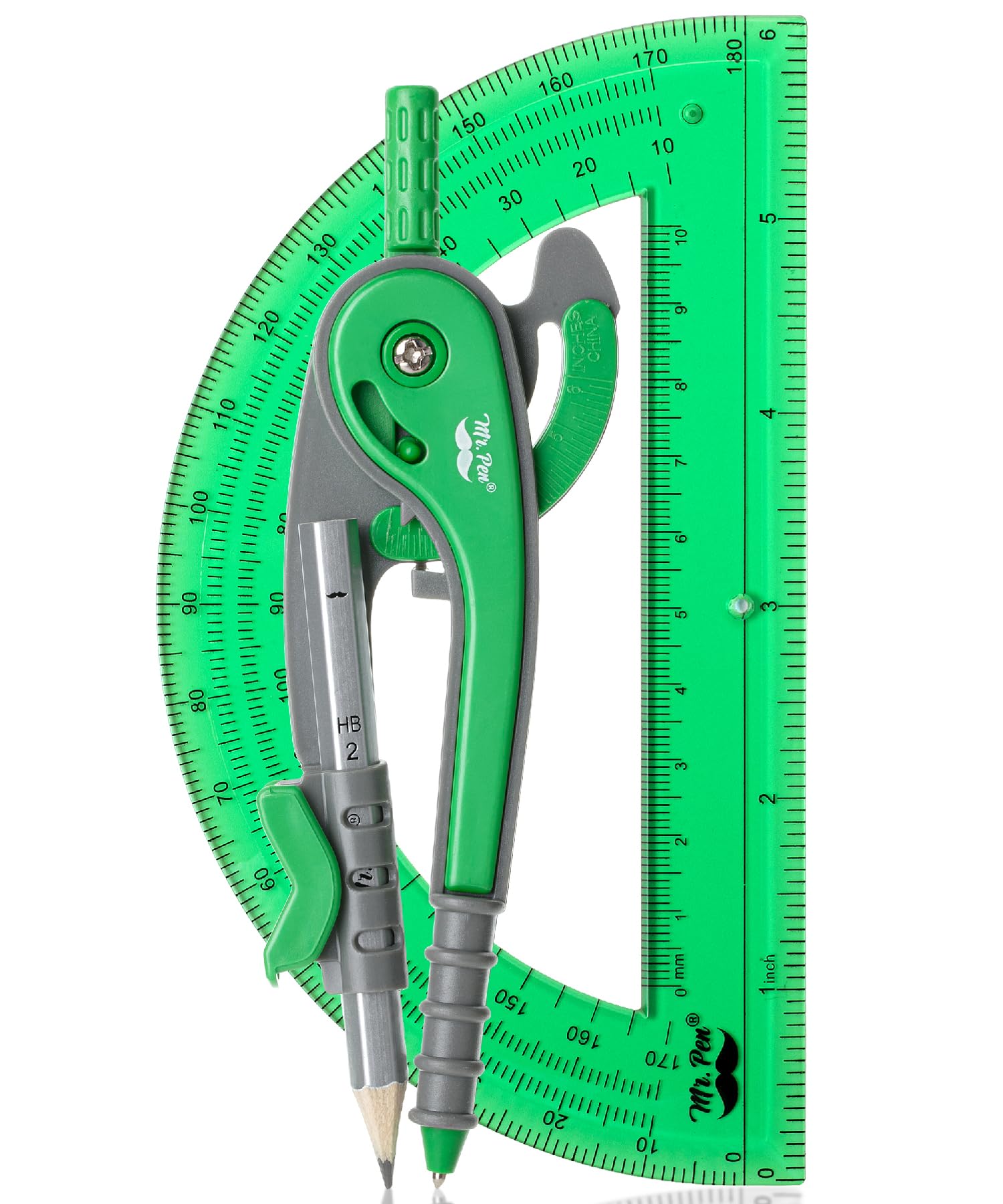 Mr. Pen- Compass And Protractor Set, Lush Garden Green, Compass Geometry Tool, Protractor And Compass Set, Compass Drawing Tool,