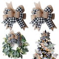 Hongsome Buffalo Plaid Burlap Bows for Wreath 2 Pack,12   x9.4   Large Rustic Farmhouse Decor Tree Topper Check Bow Decorations 