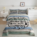 Happy Camping Comforter Set Queen,Boho Arrows Black Sketch Bedding Set 3Pcs For Kids Teens Adults Room Decor,Teal Old Wood Board