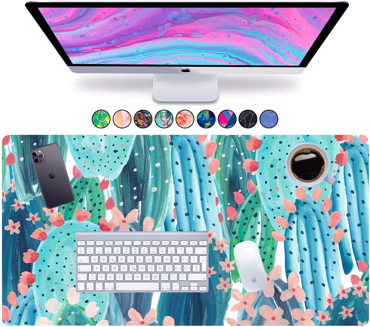 French Koko Large Mouse Pad Long Desk Mat Keyboard Pad Desktop Accessories Home School College Decor Supplies Pretty Extended Mo