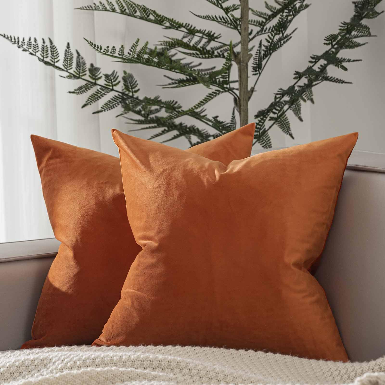 Juspurbet Burnt Orange Velvet Throw Pillow Covers 20X20 Inch Set Of 2 For Living Room Couch Sofa Bedroom Decorative Square Solid