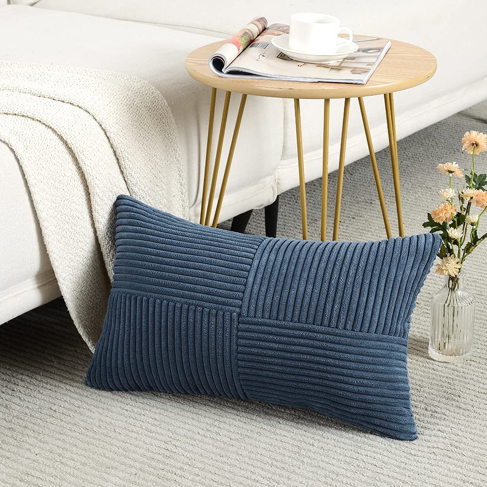Fancy Homi Dusty Blue Lumbar Decorative Throw Pillow Covers 12X20 Inch For Couch Bed Sofa, Rustic Farmhouse Boho Home Decor, Sof