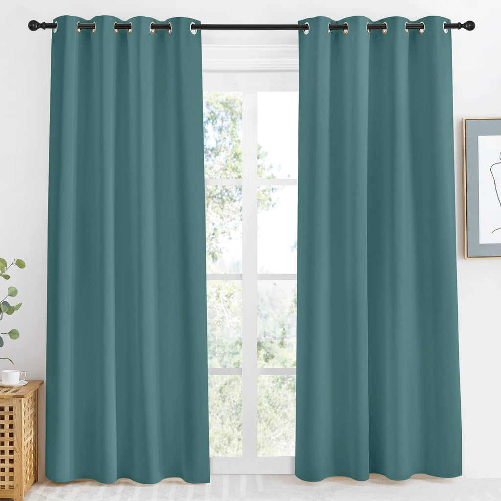 Nicetown Blackout Drape For Nursery, Sea Teal, Single Panel, 55 By 86-Inch, Home Fashion Thermal Insulated Blackout Room Darkening Curtain/Drapery With Ring Top