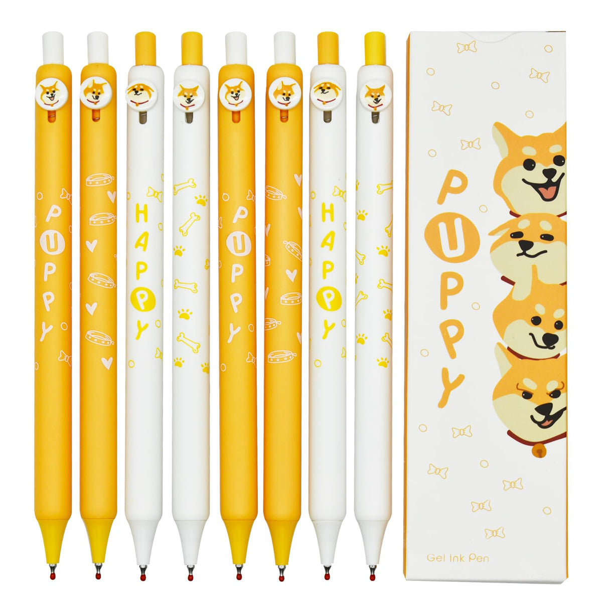 Maydahui 8 Pcs Cute Corgi Pens Retractable Shiba Inu Puppy Gel Pens Cartoon Dog Button Animal Pens Black Ink For School Office S
